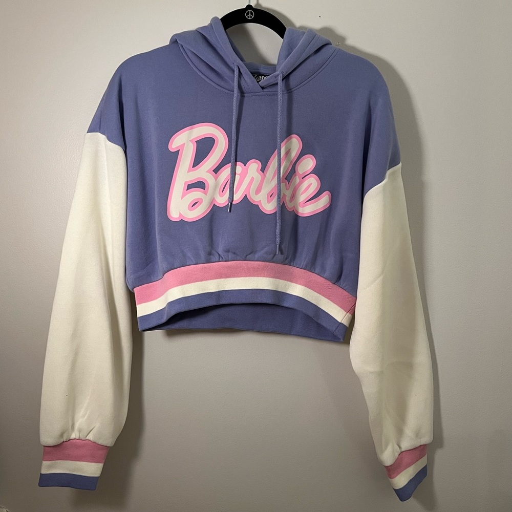Barbie Purple Pink and White Crop Hoodie, NWOT
